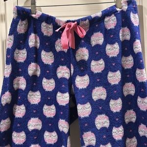 Wide leg Fleece Owl Pajama Lounge drawstring Pants no tags see below blue pink